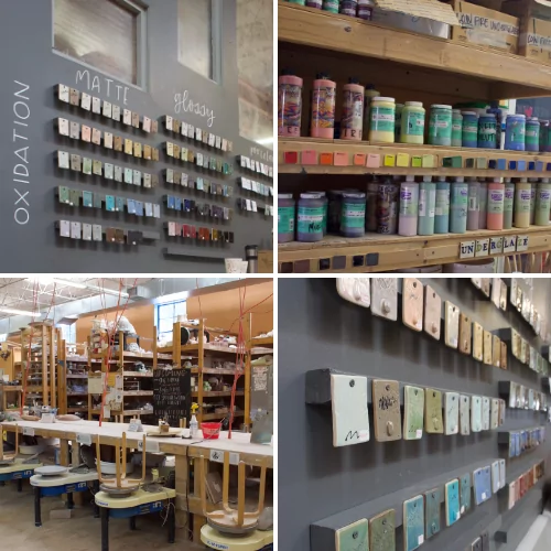 MudFire studio has a kiln room for members to fire their artworks. They also have an impressive collection of glazes.