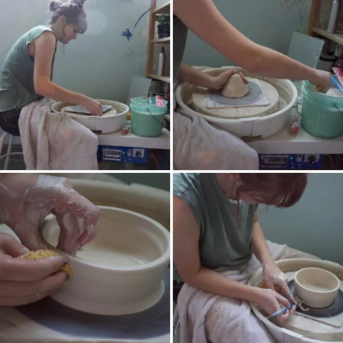 Meredith Bradley, one of the studio’s resident artists, showed us how to shape wet clay on a pottery wheel.