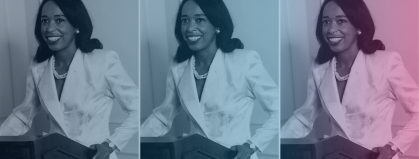 Photo collage of Dr. Patricia Bath with a colorful gradient overlay