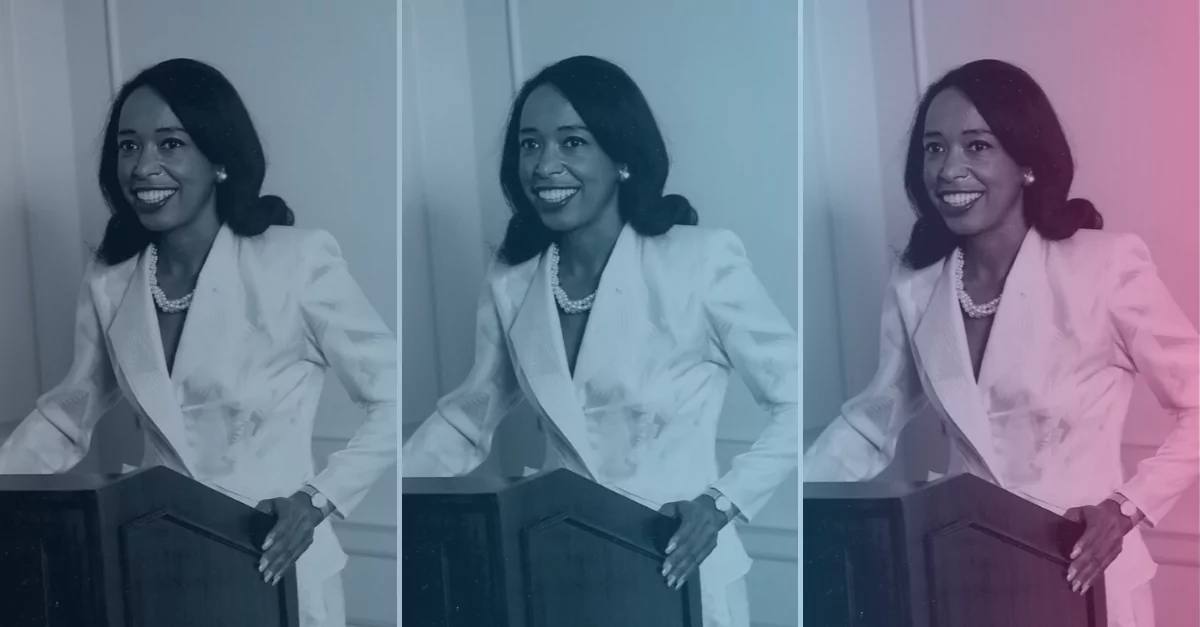 Photo collage of Dr. Patricia Bath with a colorful gradient overlay