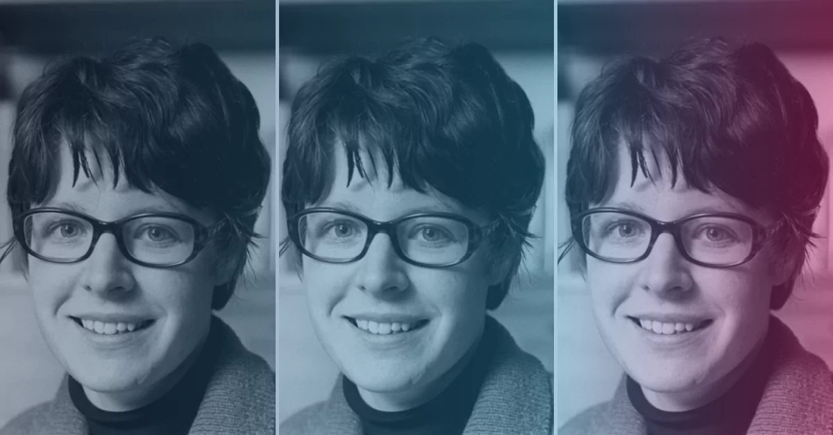 Collage of Jocelyn Bell Burnell with colorful overlay